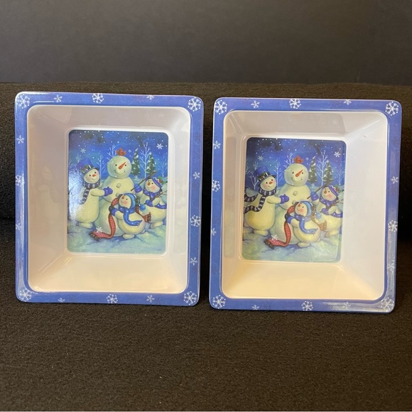 2 Snowman Snack Rectangle Bowls 6 x 5.25 Inches - Picture 13 of 16